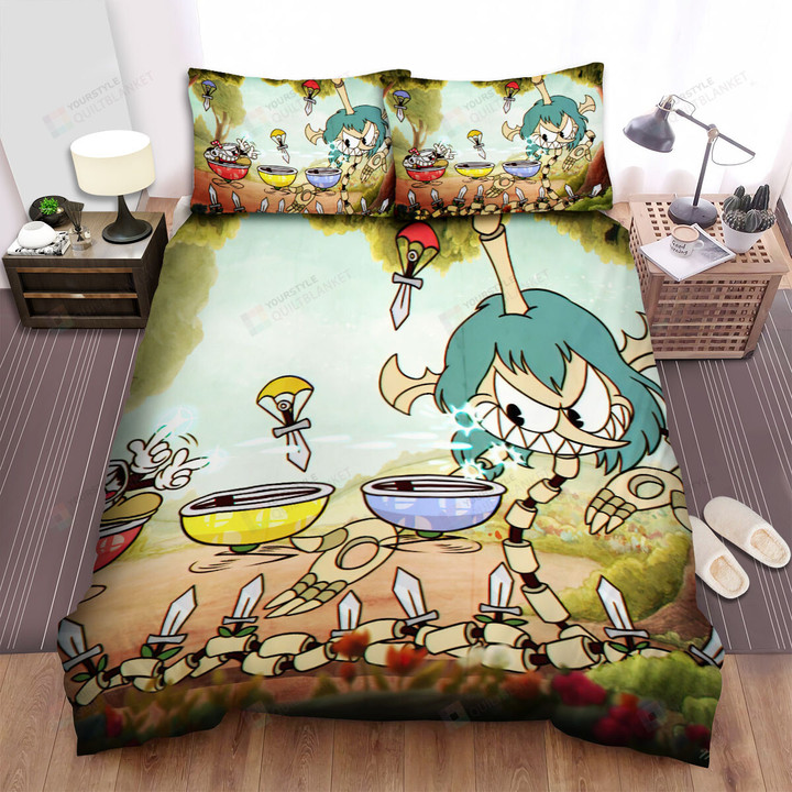 Cuphead - The Cuphead Shooting The Boss Bed Sheets Spread Duvet Cover Bedding Sets