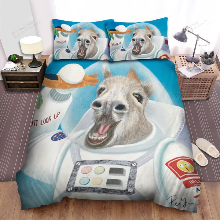The Donkey Astronaut Attacking Bed Sheets Spread Duvet Cover Bedding Sets