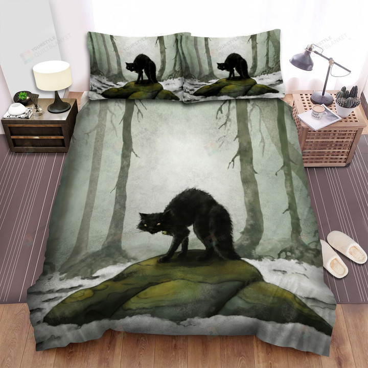 The Christmas Art - Yule Cat In The Snow Forest Bed Sheets Spread Duvet Cover Bedding Sets