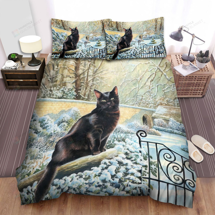 The Christmas Art - Yule Cat In The Yard Bed Sheets Spread Duvet Cover Bedding Sets