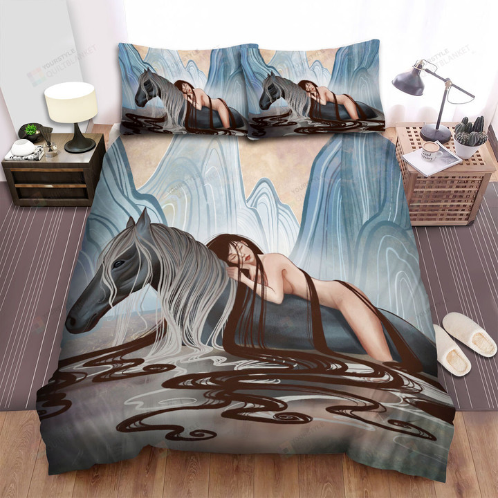 The Natural Animal - Lying On The Black Horse Art Bed Sheets Spread Duvet Cover Bedding Sets