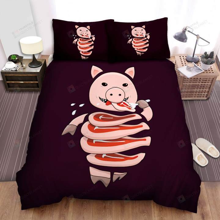 The Cute Animal - The Pig Eating Pork Bed Sheets Spread Duvet Cover Bedding Sets