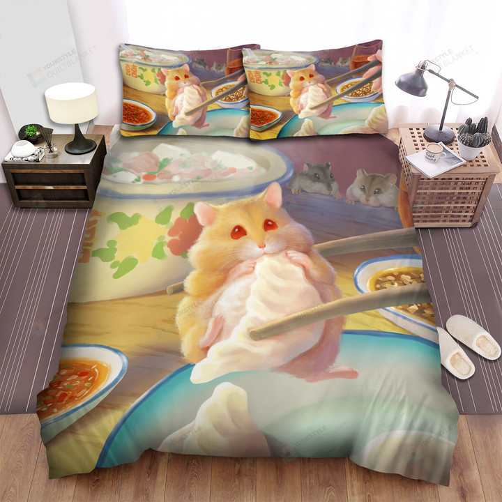 The Cute Animal - The Hamster On The Chopsticks Bed Sheets Spread Duvet Cover Bedding Sets