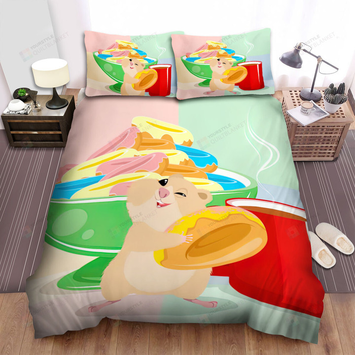 The Cute Animal - The Hamster And Donuts Bed Sheets Spread Duvet Cover Bedding Sets