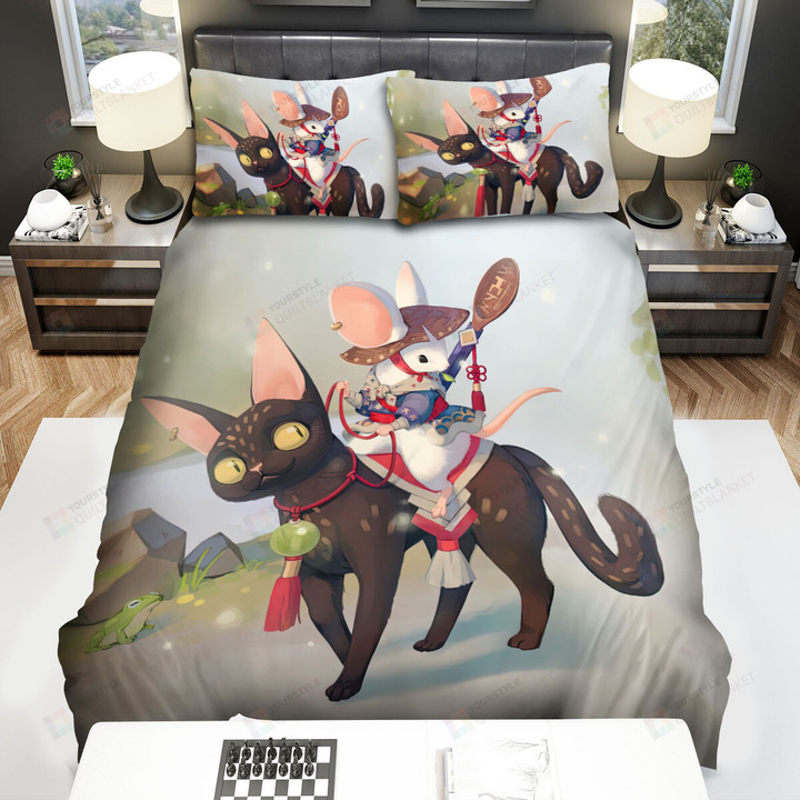 The Rodent - The Mouse Riding On A Black Cat Bed Sheets Spread Duvet Cover Bedding Sets