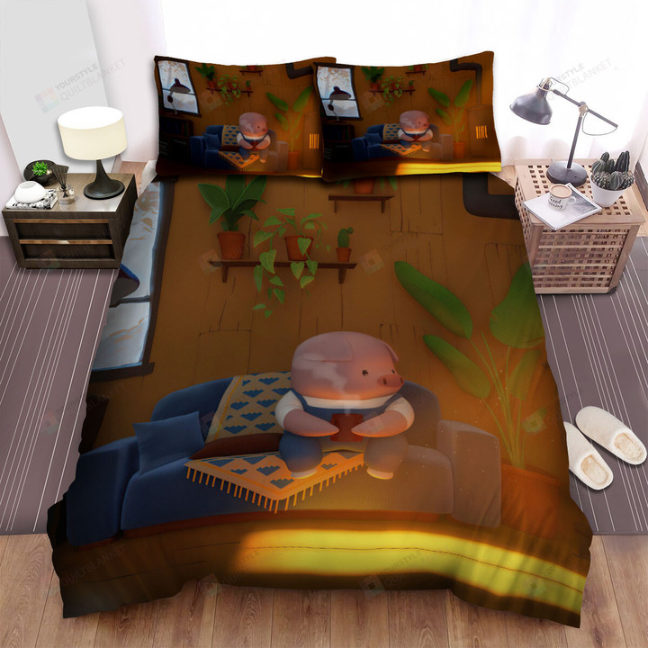 The Farm Animal - The Pig Sitting On A Couch Bed Sheets Spread Duvet Cover Bedding Sets