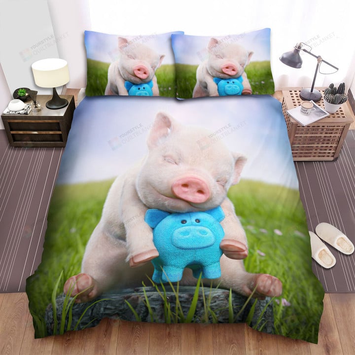 The Farm Animal - The Pig Sleeping With A Toy Bed Sheets Spread Duvet Cover Bedding Sets