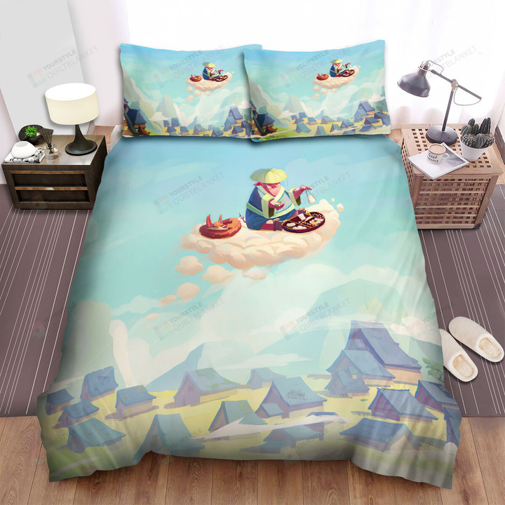 The Farm Animal - The Pig On A Cloud Bed Sheets Spread Duvet Cover Bedding Sets