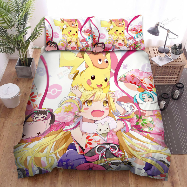 Monogatari Shinobu Oshino & Pikachu Bed Sheets Spread Duvet Cover Bedding Sets