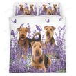 Airedale Terrier Dogs And Lavender Cotton Bed Sheets Spread Comforter Duvet Cover Bedding Sets