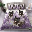 Akita And Lavender Flower Bedding Set Bed Sheet Spread  Duvet Cover Bedding Sets