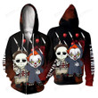 Michael Myers & Pennywise 3D All Over Print Hoodie, Zip-up Hoodie