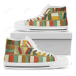 Watercolor Bookshelf Pattern Print White High Top Shoes For Men And Women
