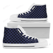 Navy And Black Buffalo Plaid Print White High Top Shoes For Men And Women