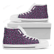 Purple And Teal Leopard Pattern Print White High Top Shoes For Men And Women