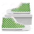 Shamrock Green And White Gingham Print White High Top Shoes For Men And Women