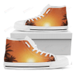 Palm Tree Beach Sunset Print White High Top Shoes For Men And Women