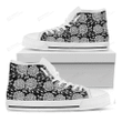 Vintage Black And White Floral Print White High Top Shoes For Men And Women