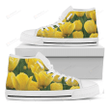 Yellow Tulip Print White High Top Shoes For Men And Women