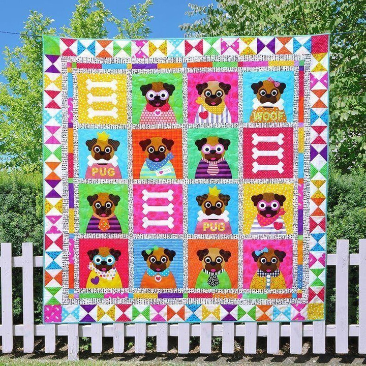 A Pug S Life Dogs Colorful Pugs Wearing Clothes Quilt Blanket Great Customized Blanket Gifts For Birthday Christmas Thanksgiving