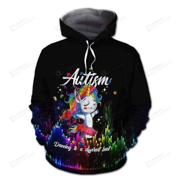Unicorn Autism Awareness Dancing To A Different Beat 3D All Print Hoodie, Zip- Up Hoodie