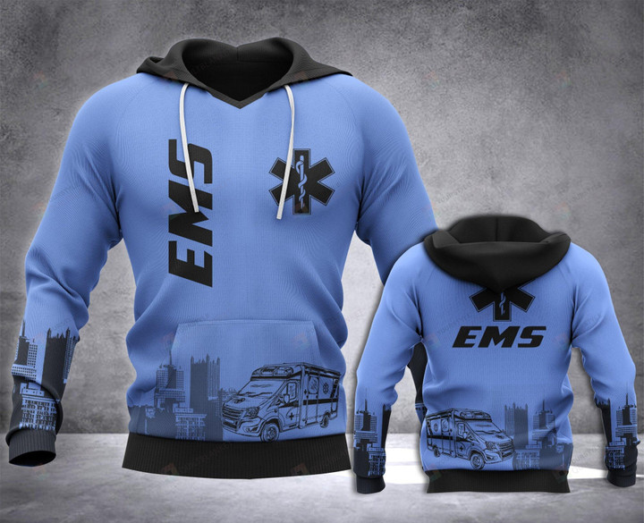 Blue EMS 3D All Print Hoodie, Zip- Up Hoodie