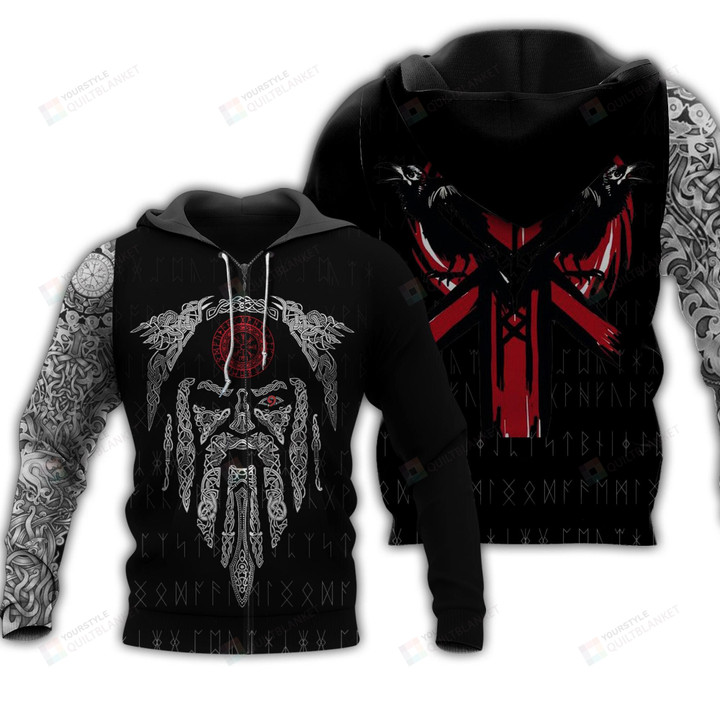 Odin and Raven Tattoo 3D All Over Print Hoodie, Zip-up Hoodie