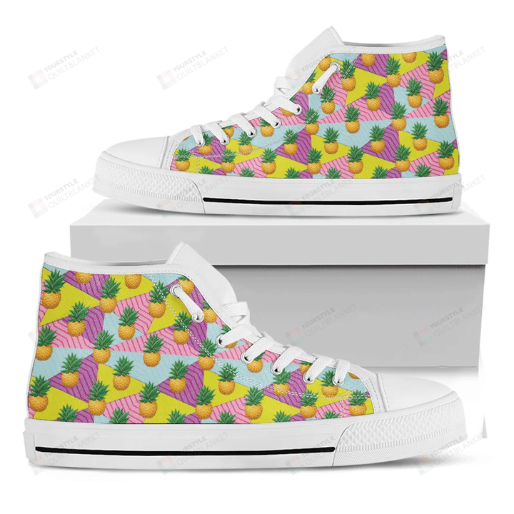 Zigzag Pineapple Pattern Print White High Top Shoes For Men And Women