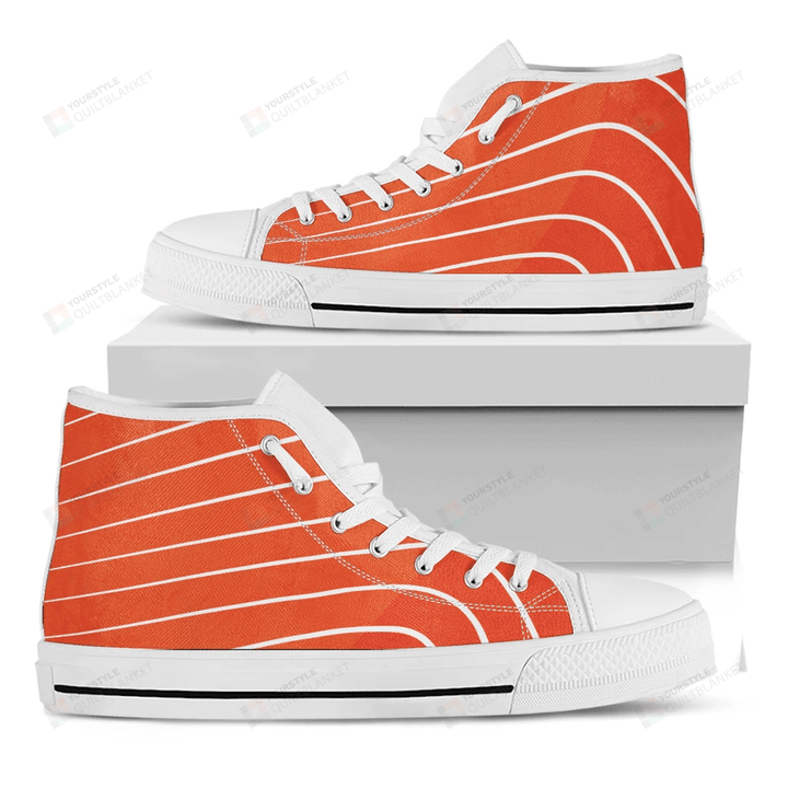 Salmon Print White High Top Shoes For Men And Women