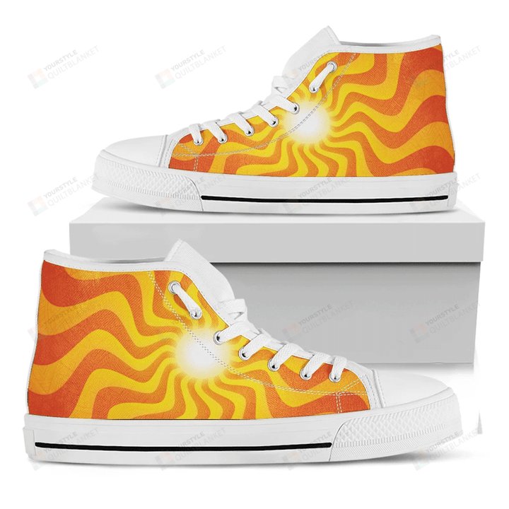 Psychedelic Burning Sun Print White High Top Shoes For Men And Women