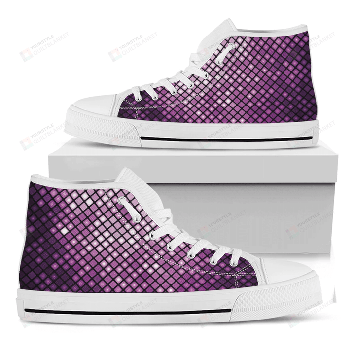 Purple Disco Lights Pattern Print White High Top Shoes For Men And Women
