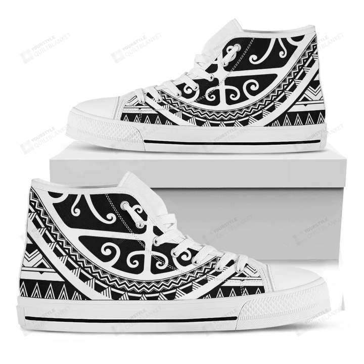 Polynesian Tribal Tattoo Pattern Print White High Top Shoes For Men And Women