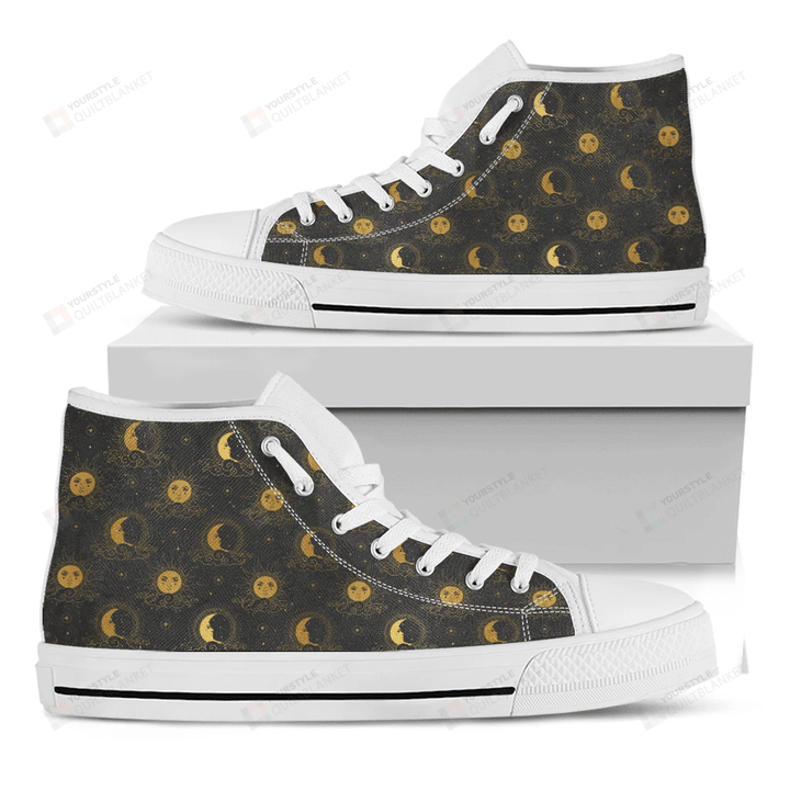 Vintage Celestial Pattern Print White High Top Shoes For Men And Women
