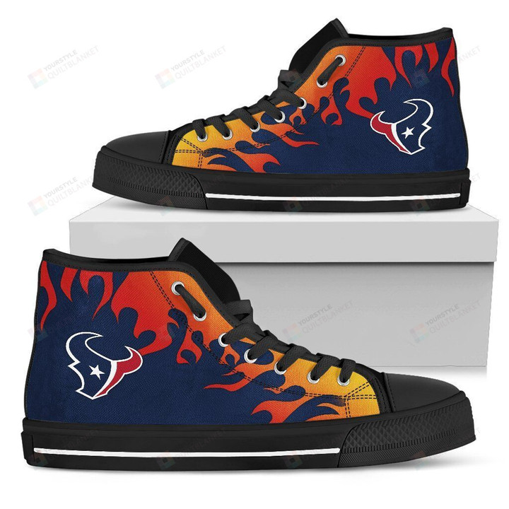 Fire Burning Fierce Strong Logo Houston Texans NFL Canvas High Top Shoes