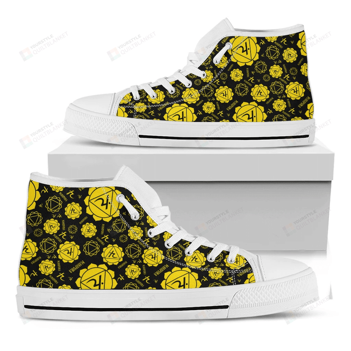 Manipura Chakra Pattern Print White High Top Shoes For Men And Women
