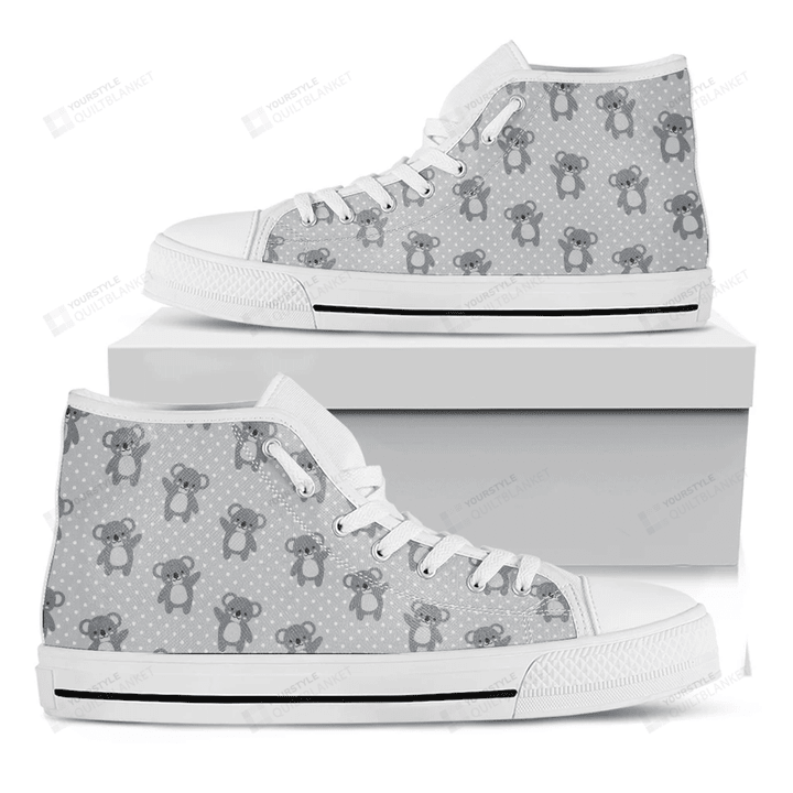 Grey Koala Pattern Print White High Top Shoes For Men And Women