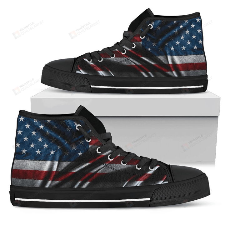 Silky American Flag Patriotic High Top Shoes For Men