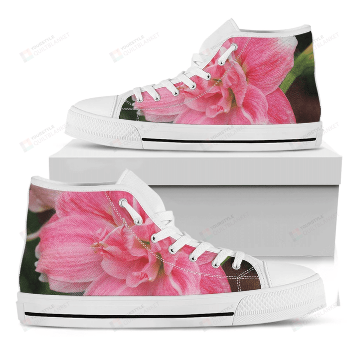 Pink Amaryllis Print White High Top Shoes For Men And Women