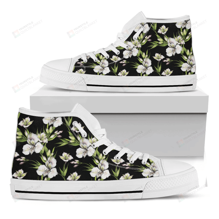 Watercolor Alstroemeria Pattern Print White High Top Shoes For Men And Women