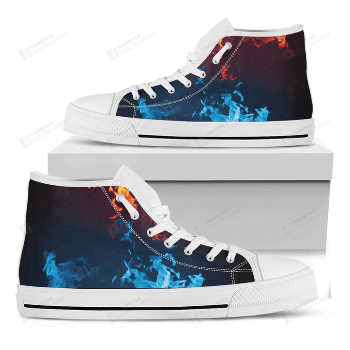 Red And Blue Fire Print White High Top Shoes For Men And Women