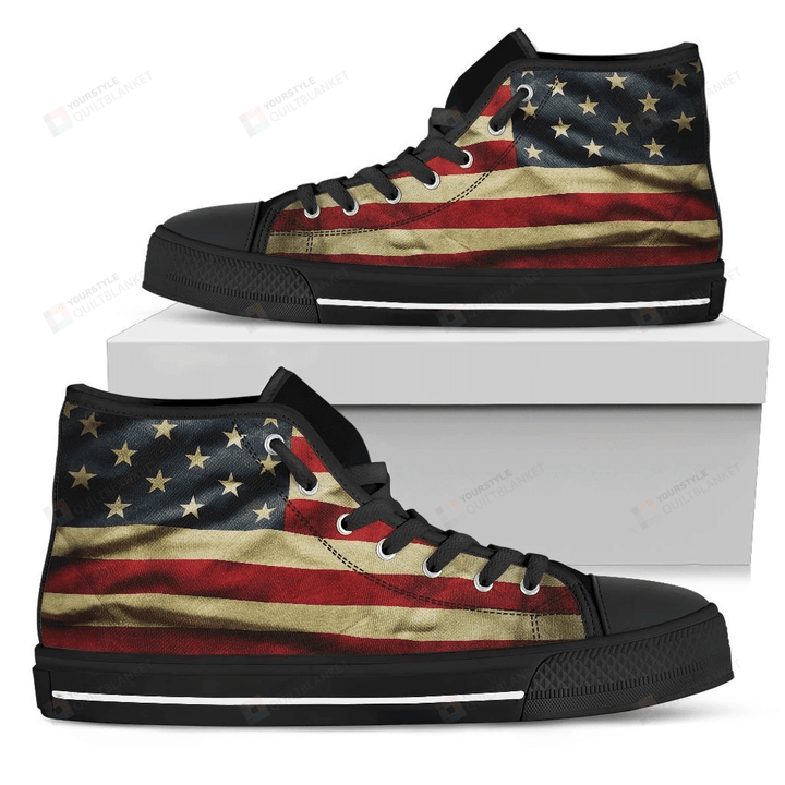 Vintage American Flag Patriotic High Top Shoes For Women