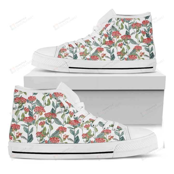 Watercolor Bouvardia Print White High Top Shoes For Men And Women