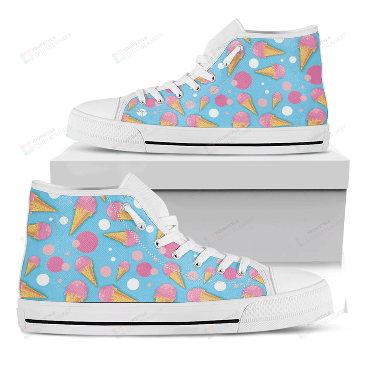 Pink Ice Cream Pattern Print White High Top Shoes For Men And Women