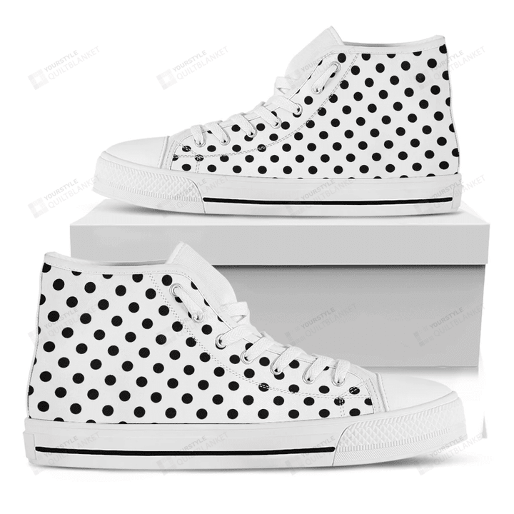 White And Black Polka Dot Pattern Print White High Top Shoes For Men And Women