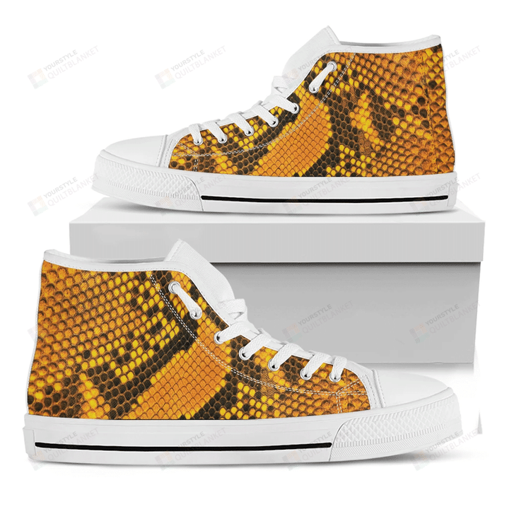 Yellow And Black Snakeskin Print White High Top Shoes For Men And Women