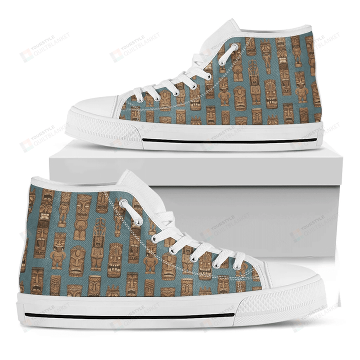 Tiki Totem Pattern Print White High Top Shoes For Men And Women
