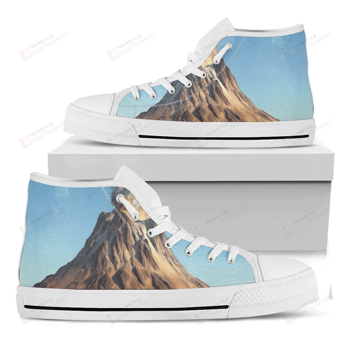 Volcanic Mountain Print White High Top Shoes For Men And Women