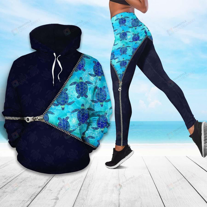 Sea Turtle Black and Blue All Over Print 3D Legging