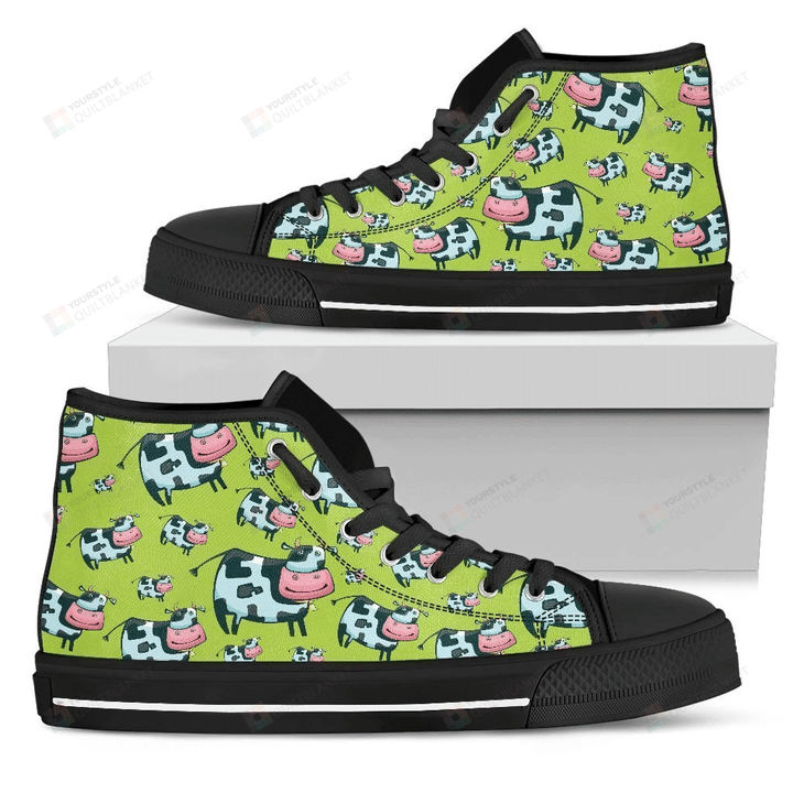 Cartoon Smiley Cow Pattern Print Men's High Top Shoes