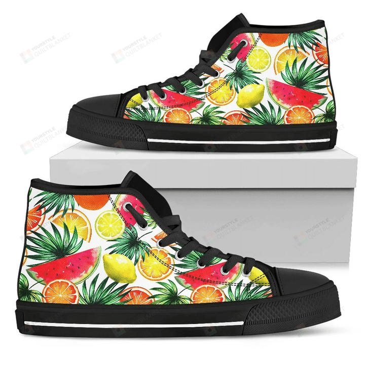 Tropical Fruit Leaf Pattern Print Men's High Top Shoes